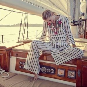 Brooks Brothers Floral Embroidered Stripe Linen Tunic